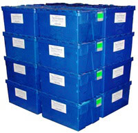 Blue Green Returnable plastic boxes for die-cuts