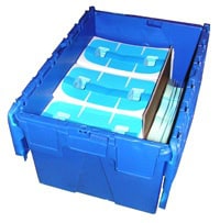 Blue Green Returnable plastic boxes for die-cuts